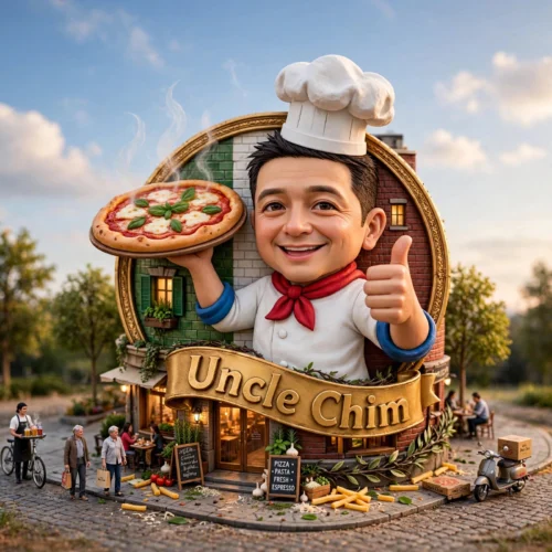 ออกแบบมาสคอตประจำร้าน Uncle Chim คาแรกเตอร์เชฟพิซซ่าจากใบหน้าเจ้าของร้านจริง โดย Massing Design